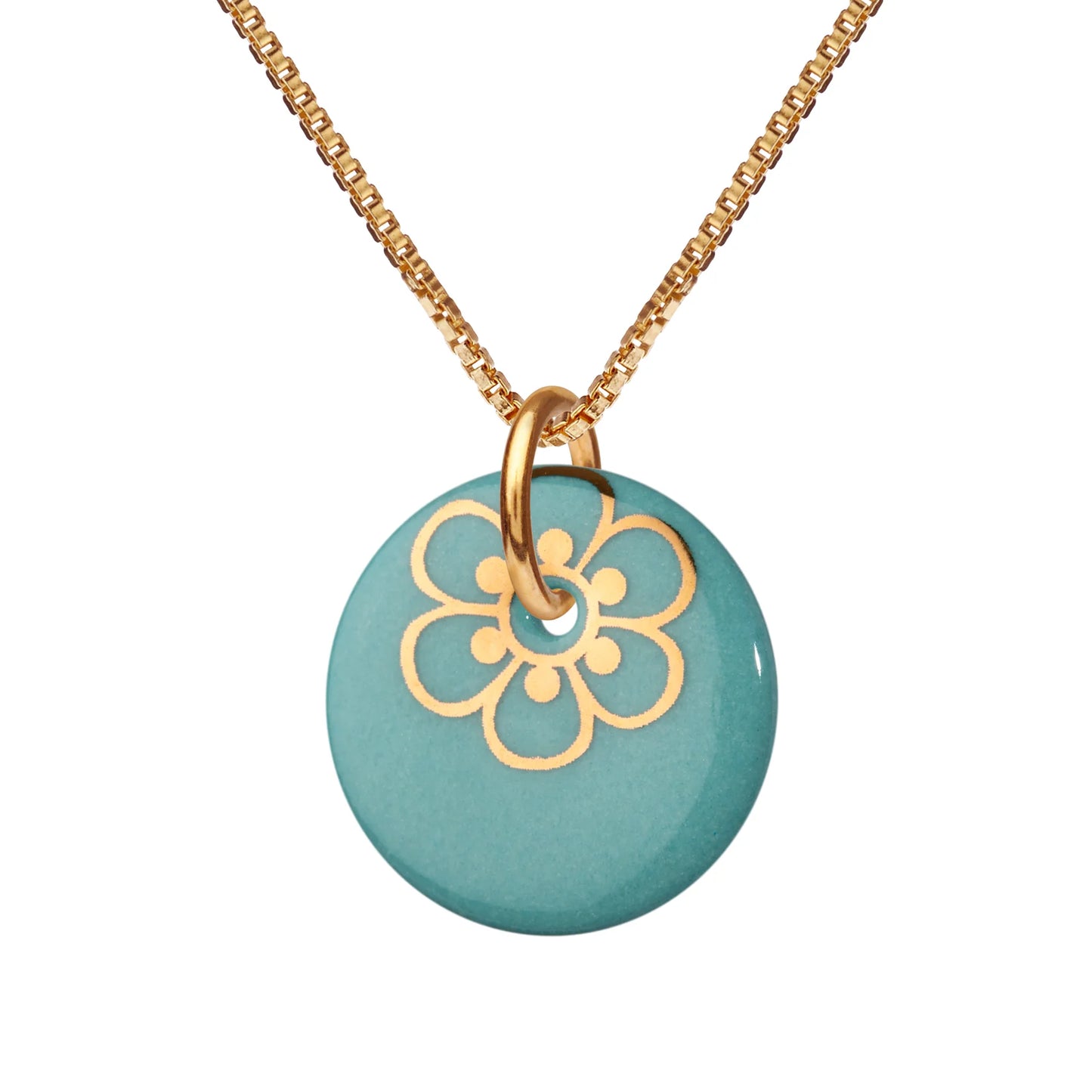 Flora halskæde forgyldt halskæde med blå porcelæn vedhæng