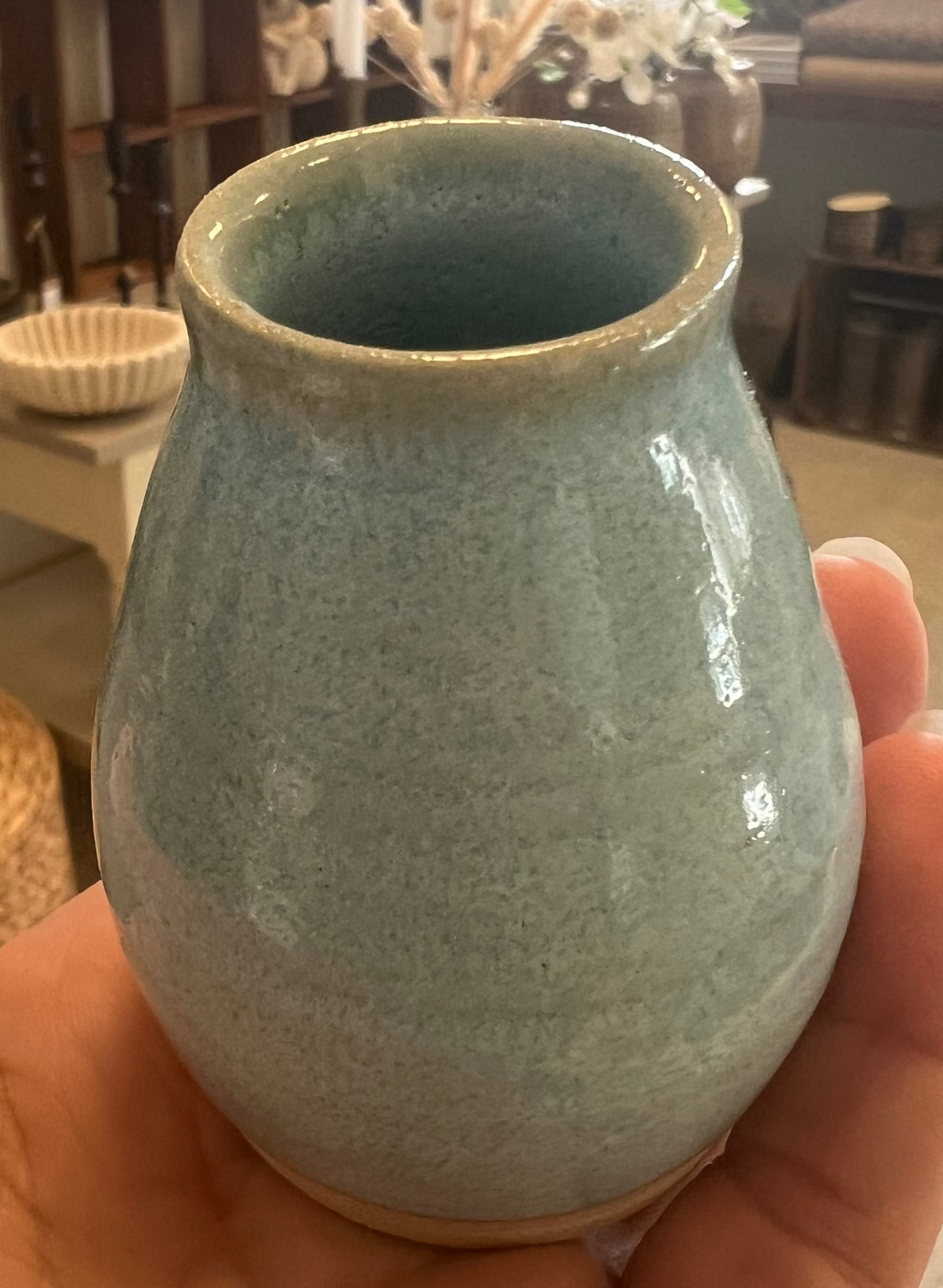 Høj turkis vase fra Vangs keramiske værksted
