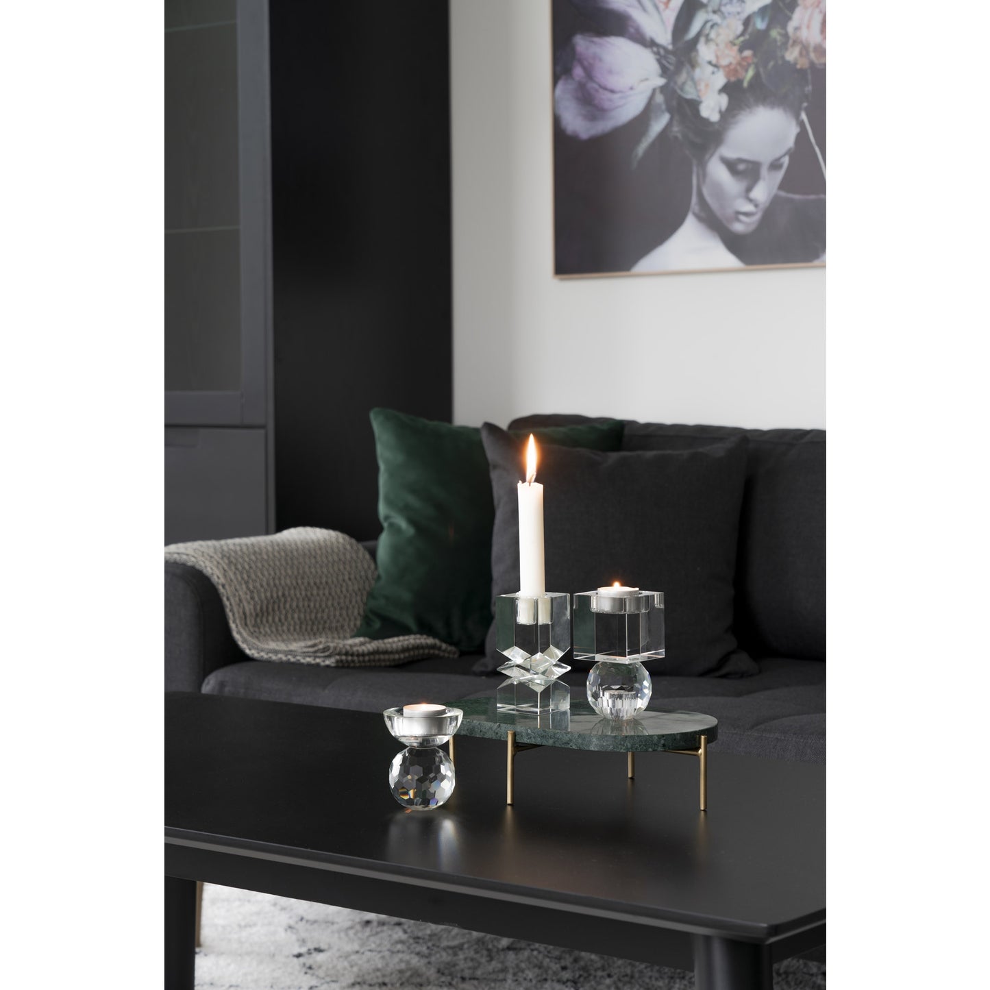 Firkantet lysestage i klar glas