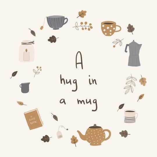 Serviet - A hug in a mug med billeder ar tekander, lys, krus
