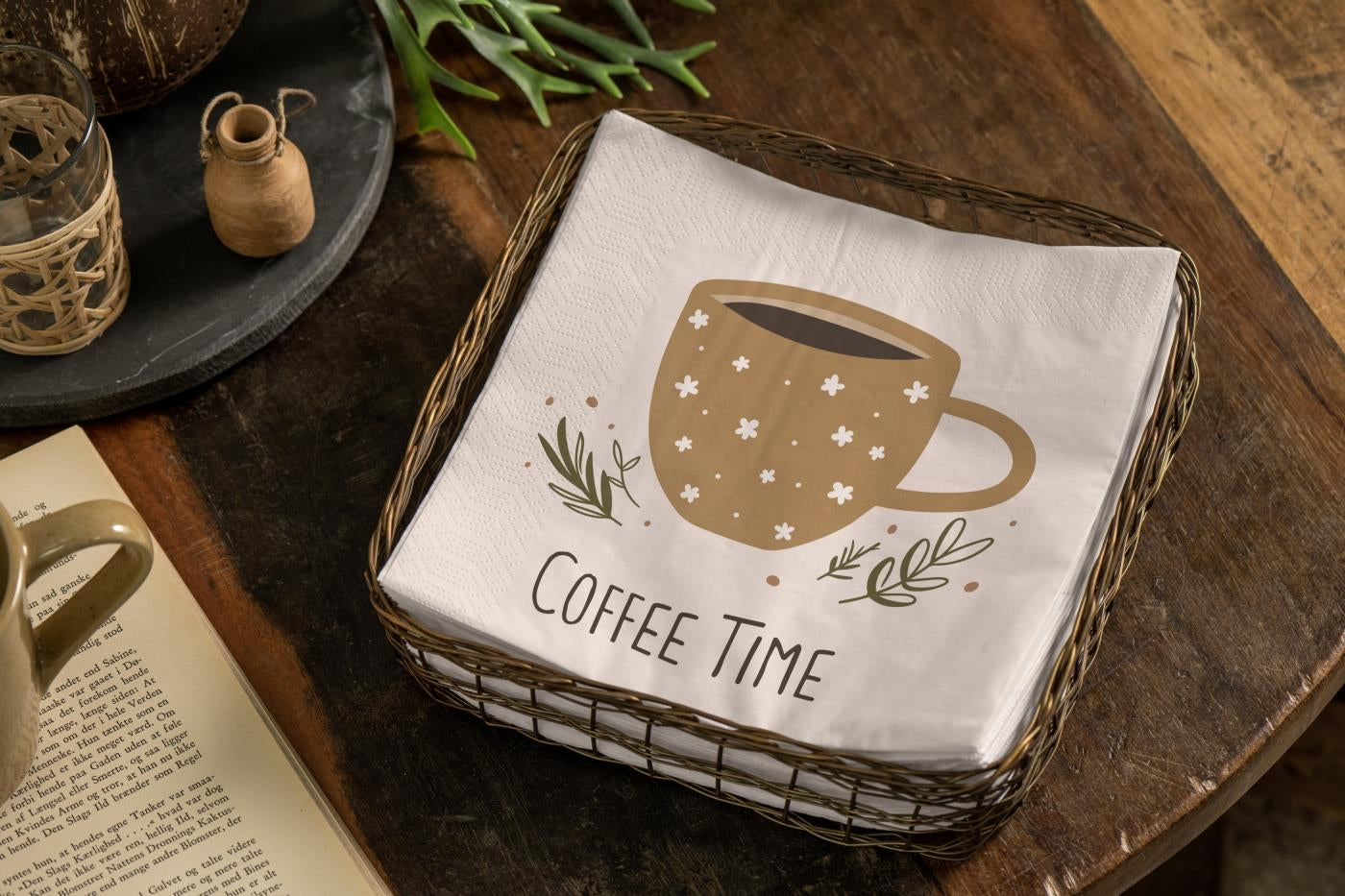 Sød papirserviet med teksten 'Coffee time'