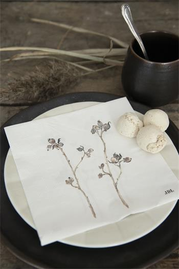 Hvide servietter med blomstermotiv