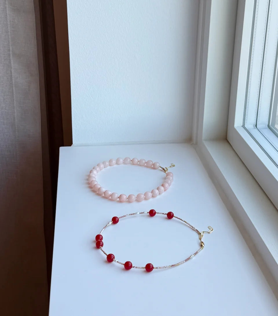 Murano halskæde med rosa jadeperler og farverige perler - Lily Smykker