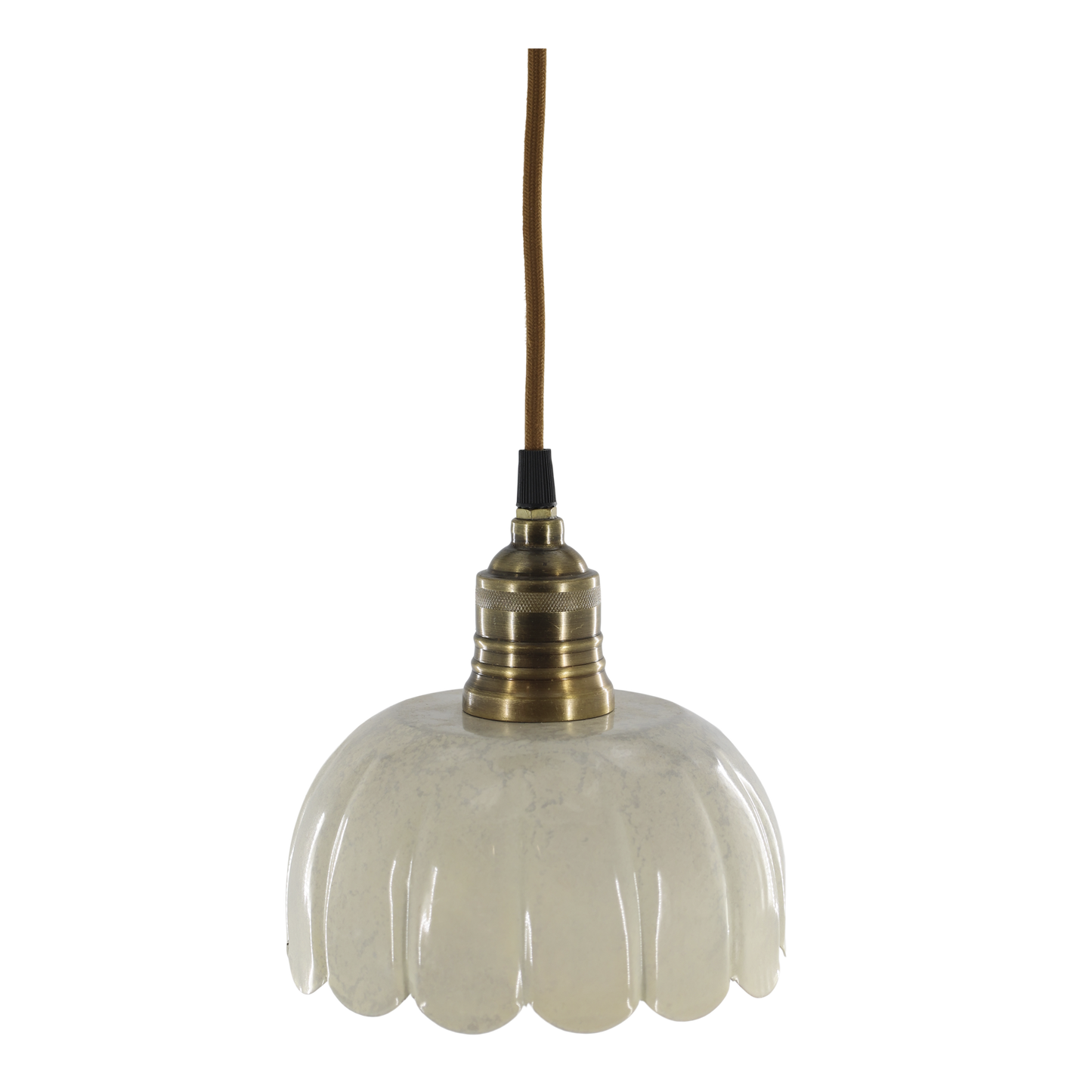 Chic Antique - Lunel loftlampe i metal i cremefarvet med messingfarvet loftroset og stofledning