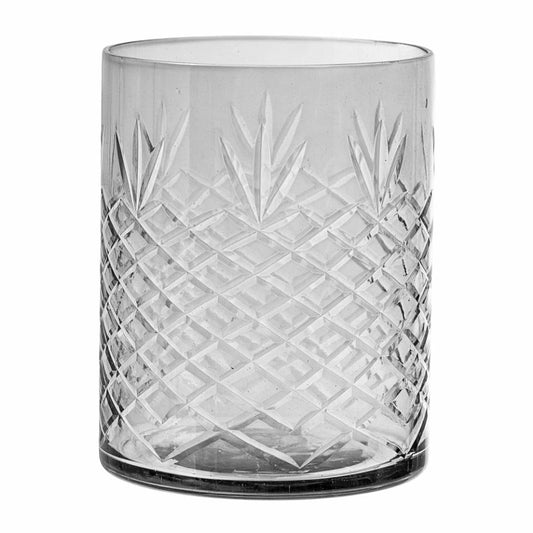 Fyrfadsstage i grå glas med krystalmønster