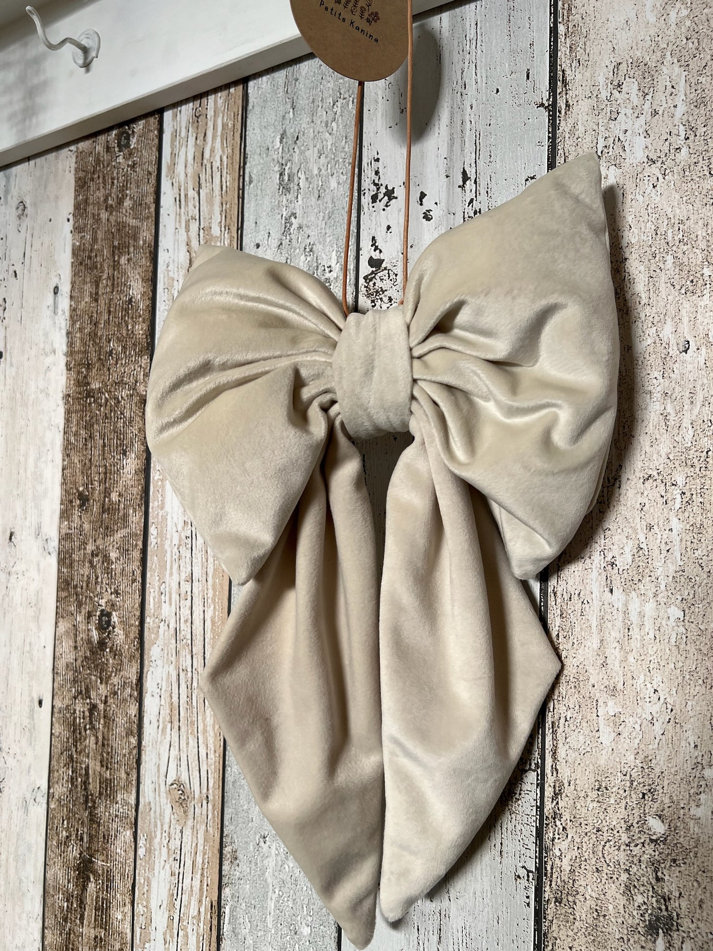 Beige velour sløjfe til juletræ