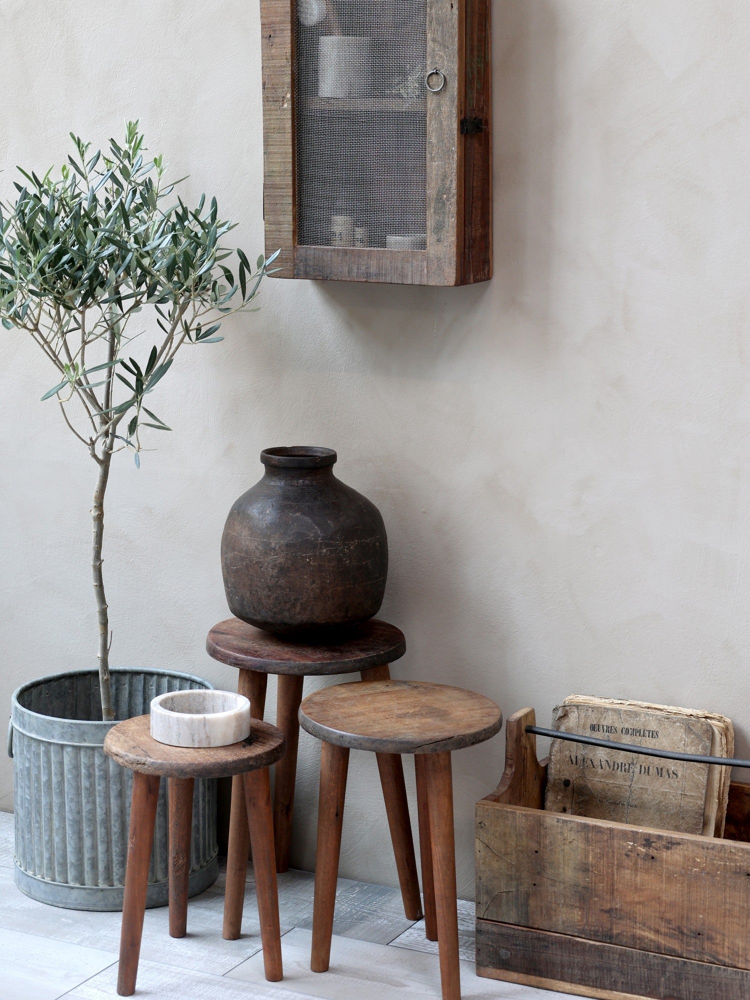 Taburet i mørkt træ til pynt Chic Antique