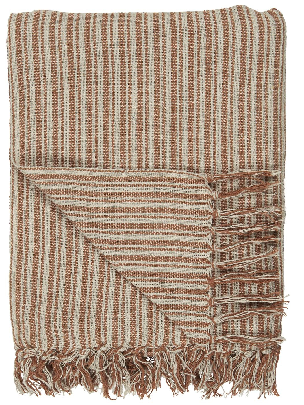 Plaid tæppe i creme med rust stribemønster