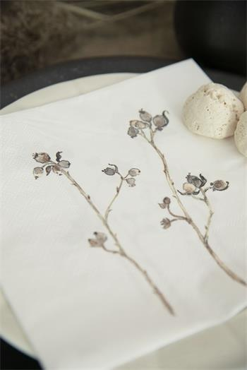 Hvide servietter med blomstermotiv